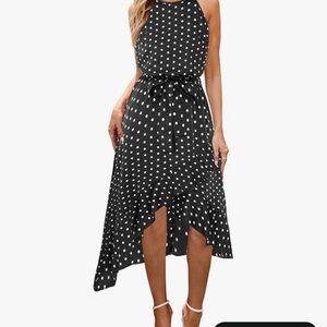 Elegant Asymmetrical Black Polka Dot Dress